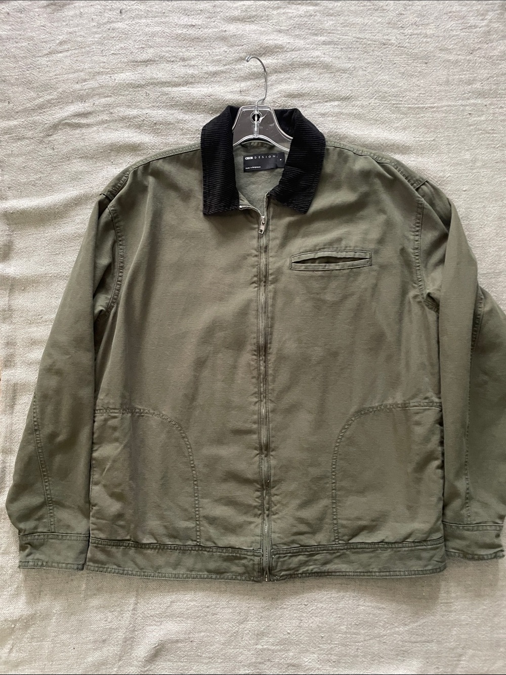 Asics Olive Green Military Field Jacket with Black Corduroy Collar